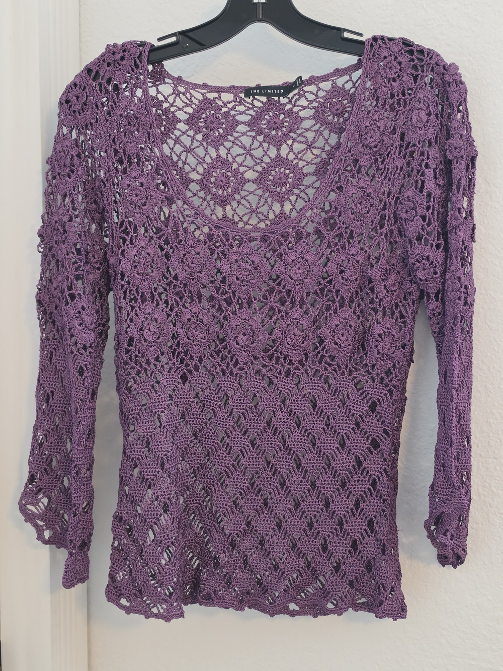 The Limited Women's Purple Crochet Long-Sleeve Top
